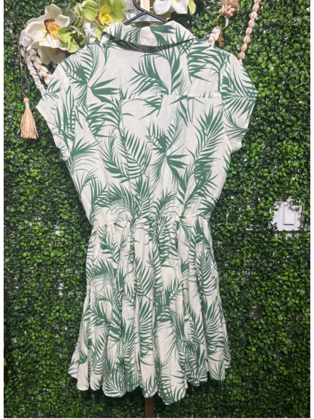 Women's Aakaa White Green Palm Print Mini Dress S - Picture 7 of 8